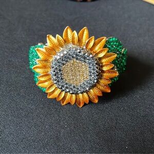 Sunflower rhinestone clamper bracelet